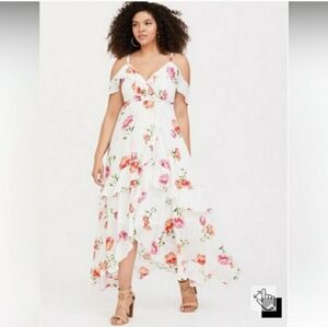 Torrid, White Floral Flounce Challis Maxi Dress, size 1X